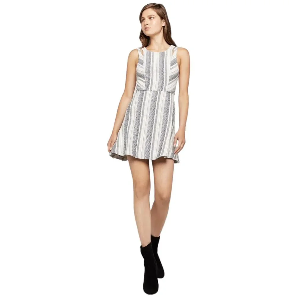 BCBGeneration Variegated Stripe Swing Dress Black Ivory size 6